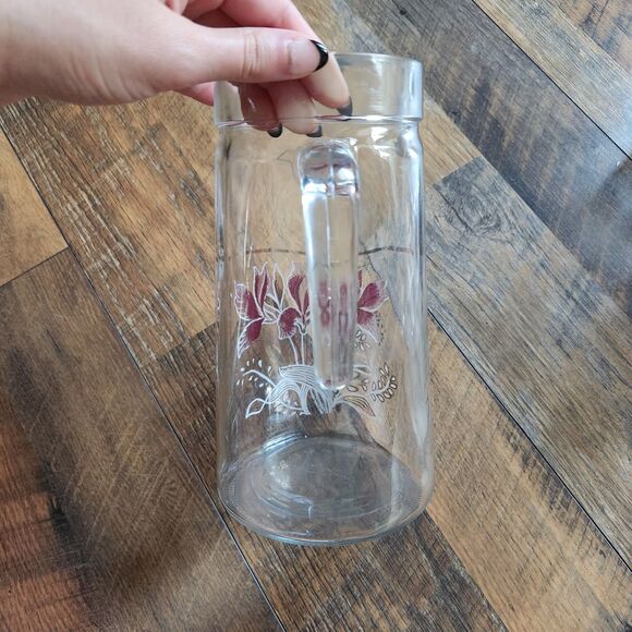 Vtg MCM Covetro Italian Pink Floral Pitcher &Glass Highball Drink Set Gold Trim - Picture 6 of 11